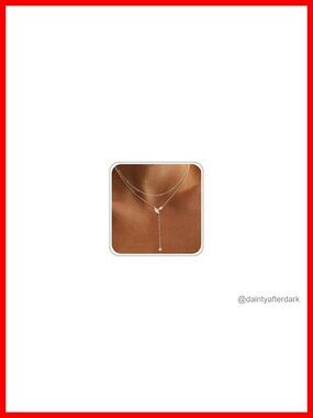 14K Gold Plated CZ Y-Necklace Dainty Layered Long Necklace Trendy Jewelry Gift